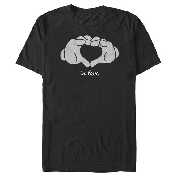 Men's Mickey & Friends Mickey Mouse Glove Heart Graphic Tee Black Small
