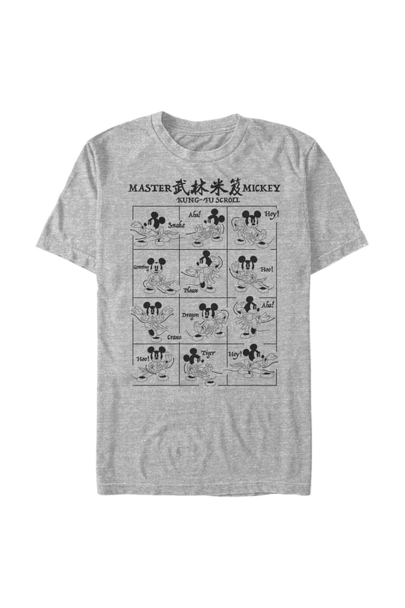 Men's Mickey & Friends Mickey Mouse Kung-Fu Scroll Guide Graphic Tee Athletic Heather Large
