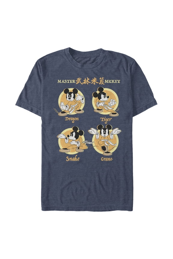 Men's Mickey & Friends Mickey Mouse Master Kung-Fu Poses Graphic Tee Navy Blue Heather 3X Large