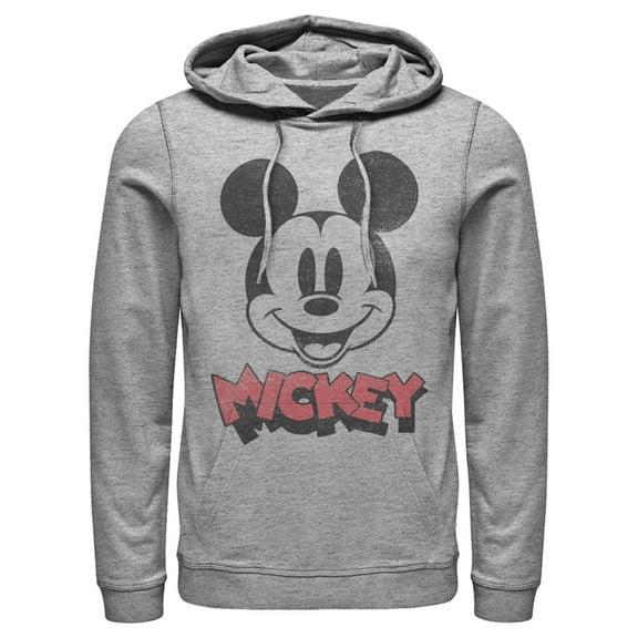 Men's Mickey & Friends Mickey Mouse Retro Headshot  Pull Over Hoodie Athletic Heather 3X Large
