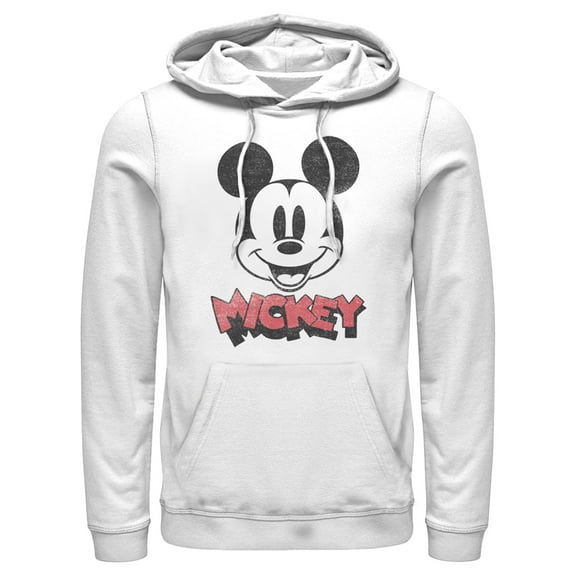 Men's Mickey & Friends Mickey Mouse Retro Headshot  Pull Over Hoodie White 2X Large