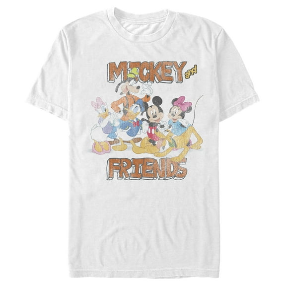 Men's Mickey & Friends Mickey Mouse and Distressed Group  Graphic Tee White Large