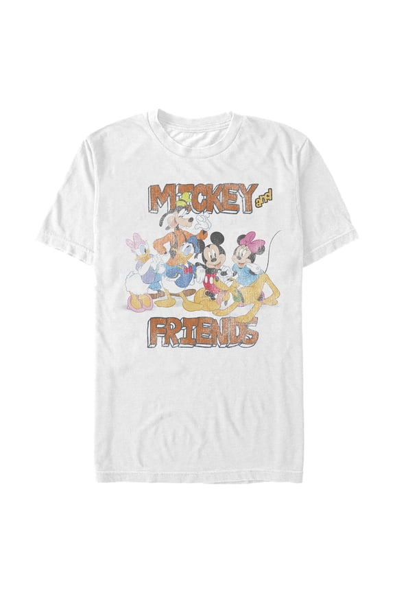Men's Mickey & Friends Mickey Mouse and Distressed Group  Graphic Tee White Large