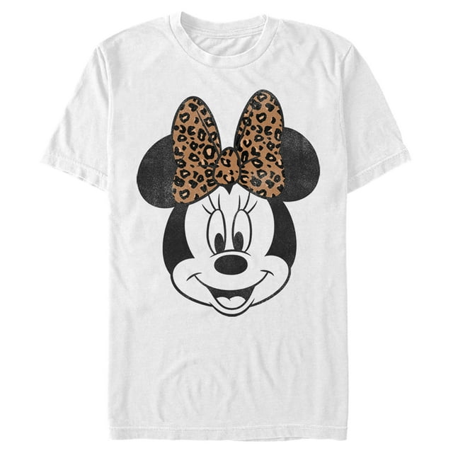 Men's Mickey & Friends Minnie Mouse Cheetah Print Bow  Graphic Tee White X Large