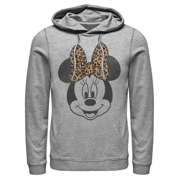 Men's Mickey & Friends Minnie Mouse Cheetah Print Bow  Pull Over Hoodie Athletic Heather Medium