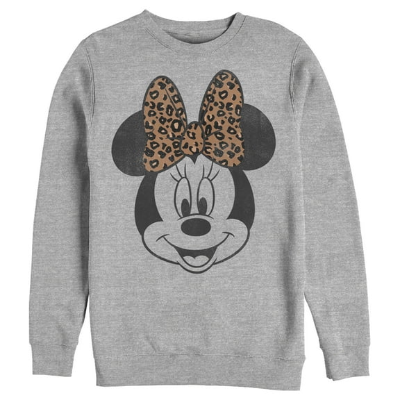 Men's Mickey & Friends Minnie Mouse Cheetah Print Bow Sweatshirt Athletic Heather X Large