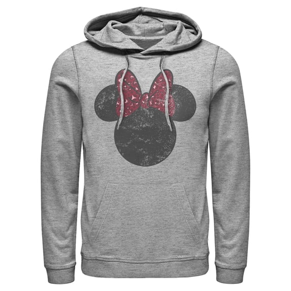 Men's Mickey & Friends Minnie Mouse Distressed Leopard Bow Pull Over Hoodie Athletic Heather Medium