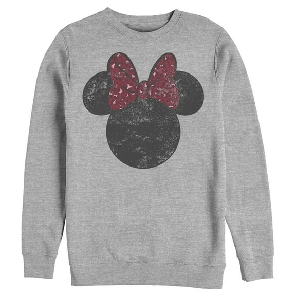 Men's Mickey & Friends Minnie Mouse Distressed Leopard Bow  Sweatshirt Athletic Heather 2X Large