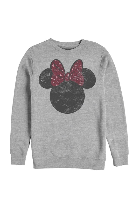 Men's Mickey & Friends Minnie Mouse Distressed Leopard Bow Sweatshirt Athletic Heather Large