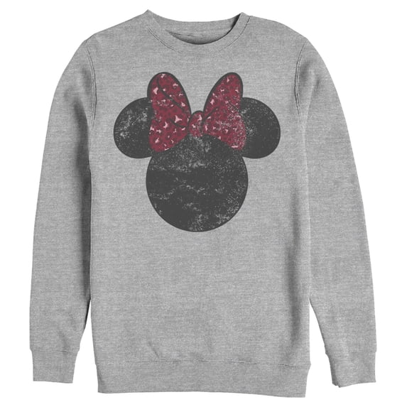 Men's Mickey & Friends Minnie Mouse Distressed Leopard Bow Sweatshirt Athletic Heather Medium