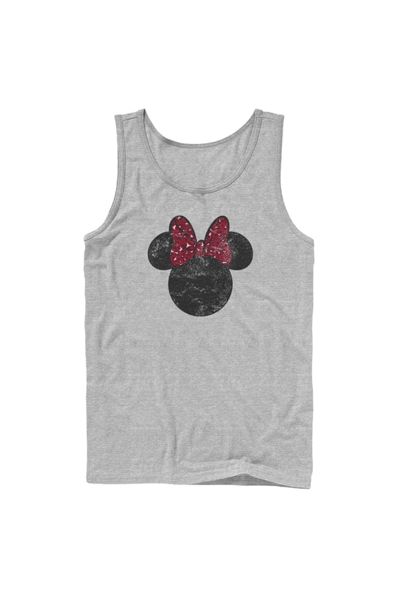Men's Mickey & Friends Minnie Mouse Distressed Leopard Bow Tank Top Athletic Heather Medium