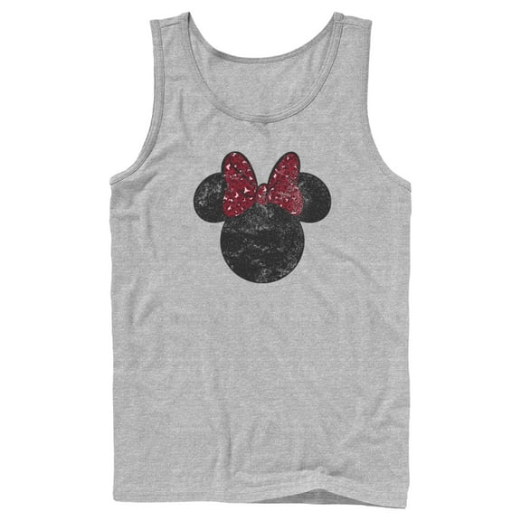 Men's Mickey & Friends Minnie Mouse Distressed Leopard Bow Tank Top Athletic Heather Small