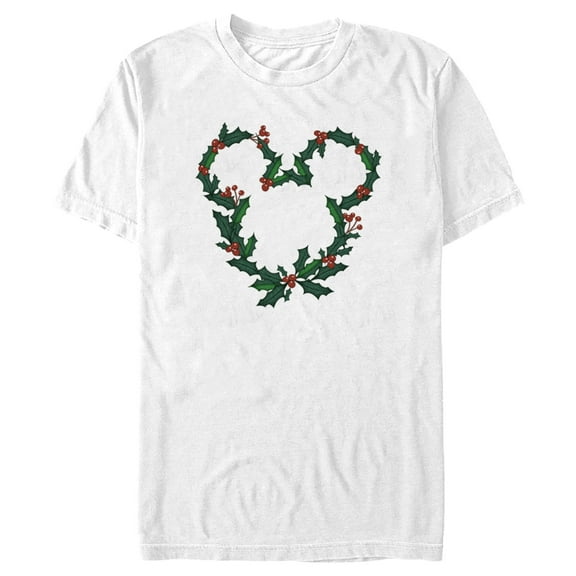 Men's Mickey & Friends Mistletoe Mickey Wreath  Graphic Tee White Small