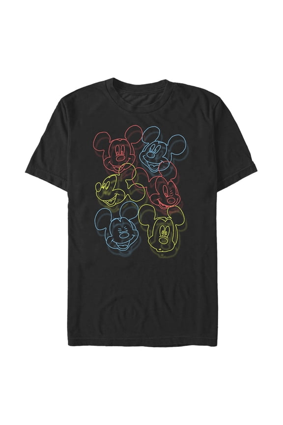 Men's Mickey & Friends Neon Heads Graphic Tee Black 2X Large