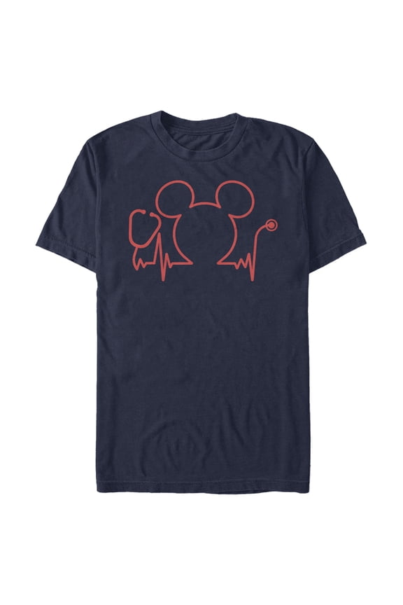 Men's Mickey & Friends Nurse Heartbeat Graphic Tee Navy Blue Small