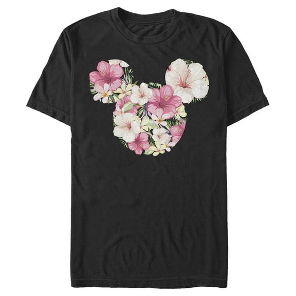 Men's Mickey & Friends Pink Floral Mickey Mouse Logo Graphic Tee Black Large