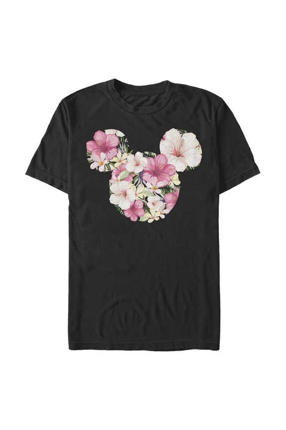 Men's Mickey & Friends Pink Floral Mickey Mouse Logo Graphic Tee Black Medium