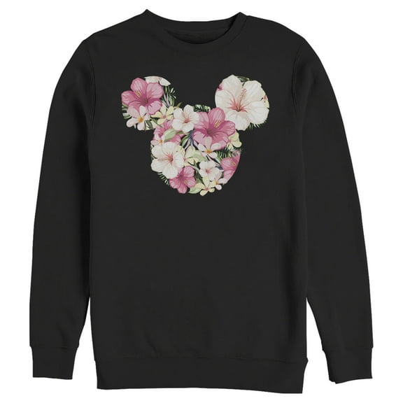 Men's Mickey & Friends Pink Floral Mickey Mouse Logo  Sweatshirt Black Medium