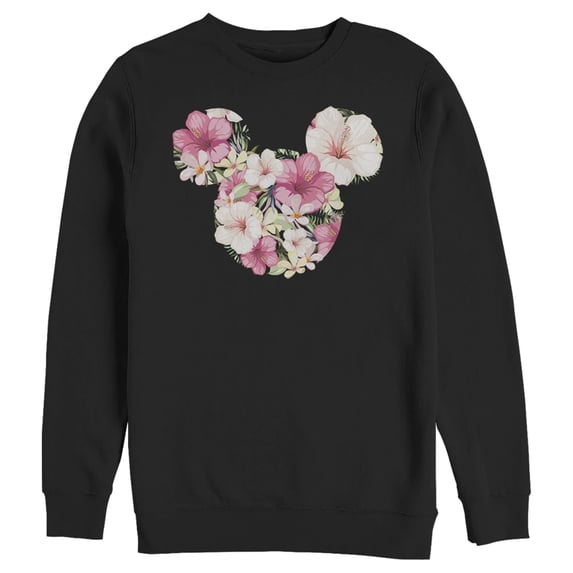 Men's Mickey & Friends Pink Floral Mickey Mouse Logo Sweatshirt Black Medium
