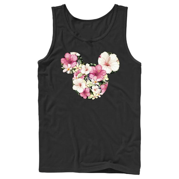 Men's Mickey & Friends Pink Floral Mickey Mouse Logo  Tank Top Black 2X Large