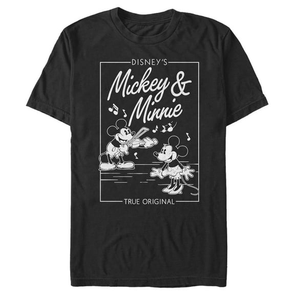 Men's Mickey & Friends Playing Violin Music Poster Graphic Tee Black Small