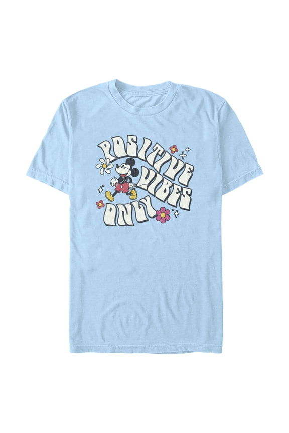 Men's Mickey & Friends Positive Vibes Only Graphic Tee Light Blue Large