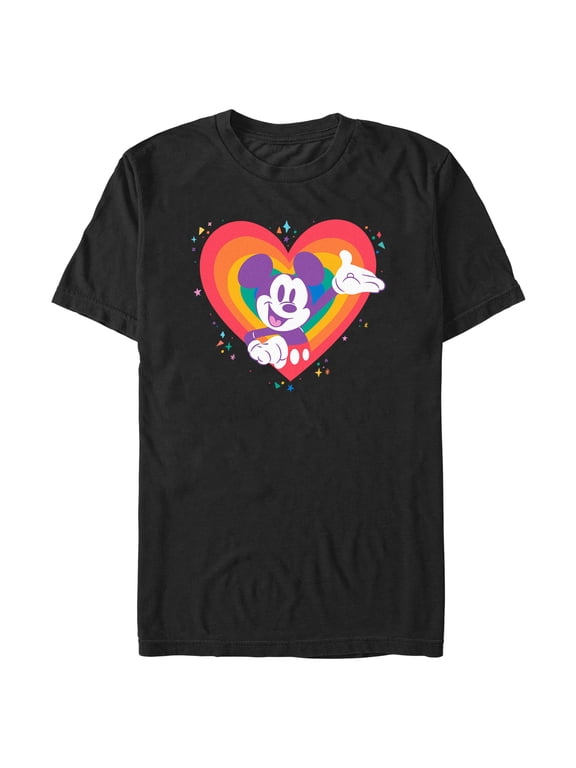 Men's Mickey & Friends Rainbow Heart Happy Character Graphic T-Shirt