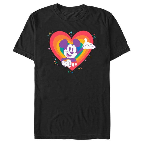 Men's Mickey & Friends Rainbow Heart Happy Character Graphic T-Shirt