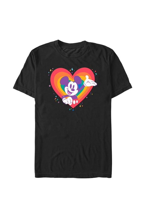 Men's Mickey & Friends Rainbow Heart Happy Character Graphic T-Shirt