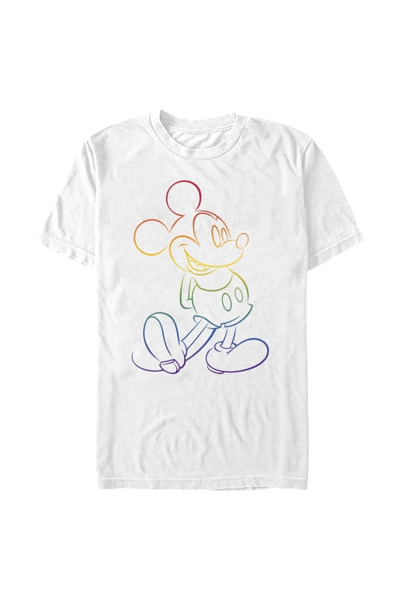 Men's Mickey & Friends Rainbow Mickey Mouse Outline Graphic Tee White Large