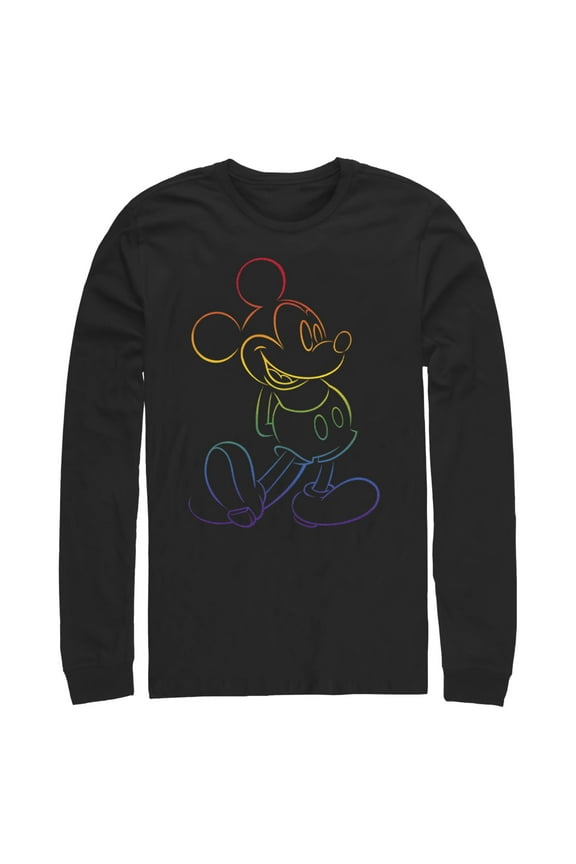 Men's Mickey & Friends Rainbow Mickey Mouse Outline  Long Sleeve Shirt Black X Large