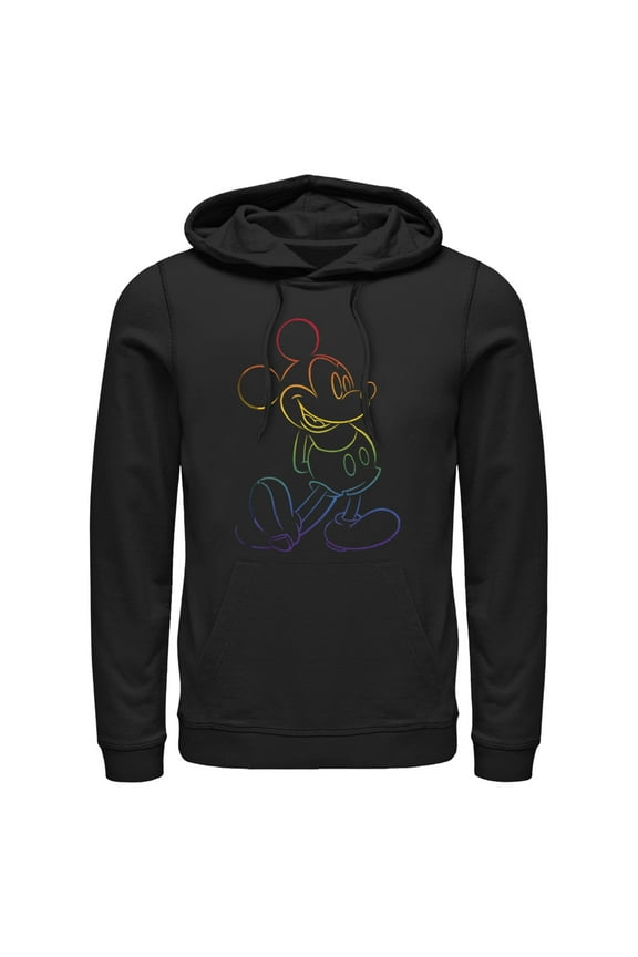 Men's Mickey & Friends Rainbow Mickey Mouse Outline Pull Over Hoodie Black X Large
