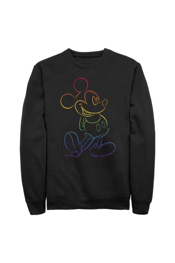 Men's Mickey & Friends Rainbow Mickey Mouse Outline  Sweatshirt Black Large