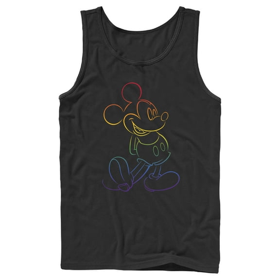 Men's Mickey & Friends Rainbow Mickey Mouse Outline  Tank Top Black 2X Large