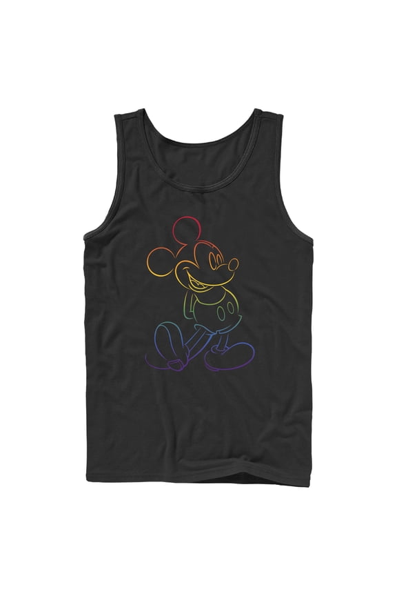 Men's Mickey & Friends Rainbow Mickey Mouse Outline Tank Top Black Medium
