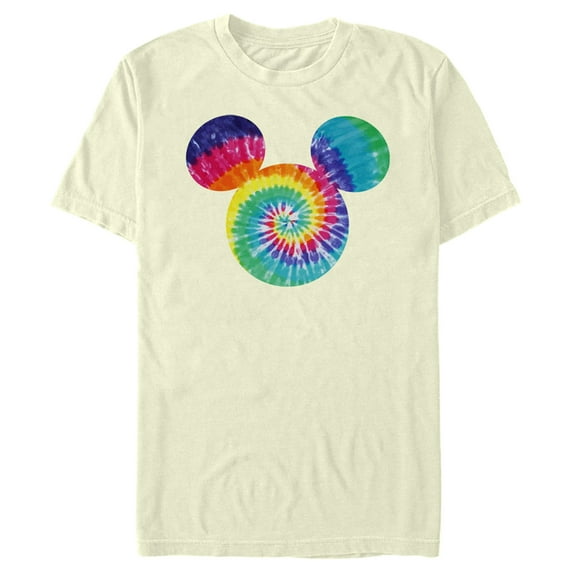 Men's Mickey & Friends Rainbow Tie-Dye Mickey Mouse Logo Graphic Tee Beige Large