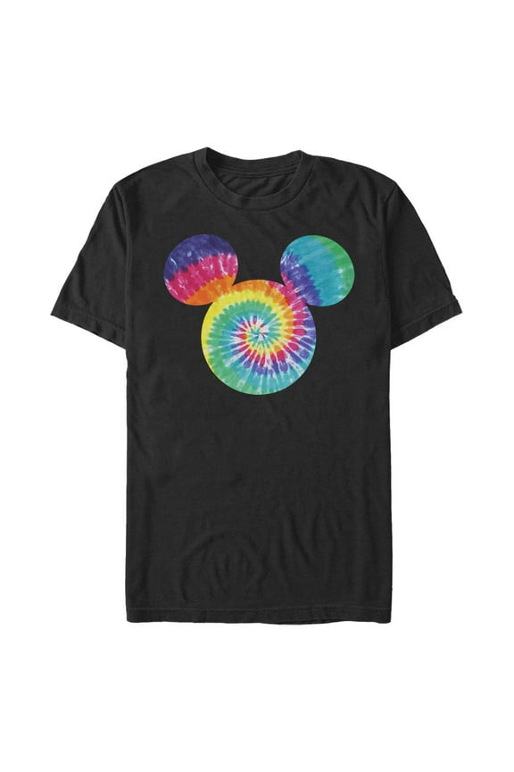 Men's Mickey & Friends Rainbow Tie-Dye Mickey Mouse Logo Graphic Tee Black Medium