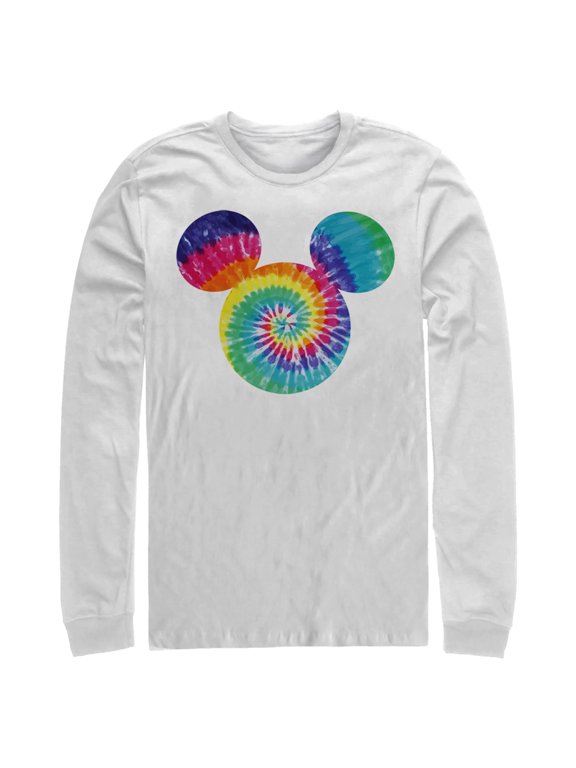 Men's Mickey & Friends Rainbow Tie-Dye Mickey Mouse Logo Long Sleeve Shirt White Large
