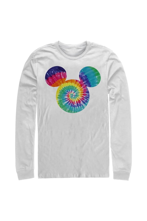 Men's Mickey & Friends Rainbow Tie-Dye Mickey Mouse Logo Long Sleeve Shirt White Large