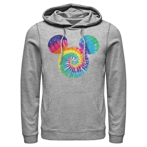 Men's Mickey & Friends Rainbow Tie-Dye Mickey Mouse Logo Pull Over Hoodie Athletic Heather Large