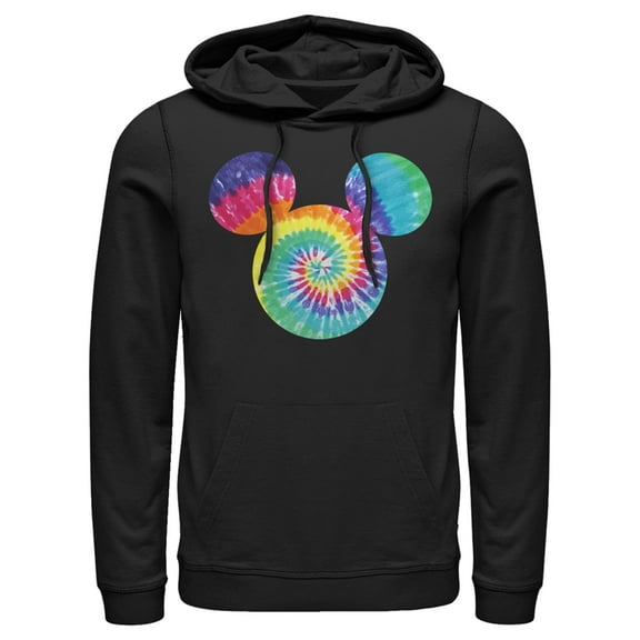 Men's Mickey & Friends Rainbow Tie-Dye Mickey Mouse Logo  Pull Over Hoodie Black Large