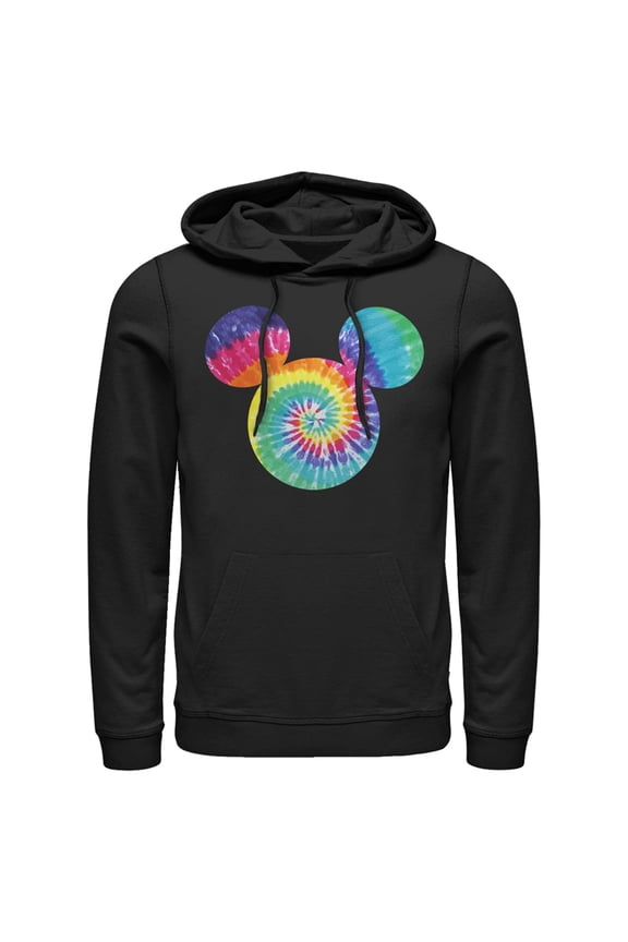 Men's Mickey & Friends Rainbow Tie-Dye Mickey Mouse Logo Pull Over Hoodie Black Large