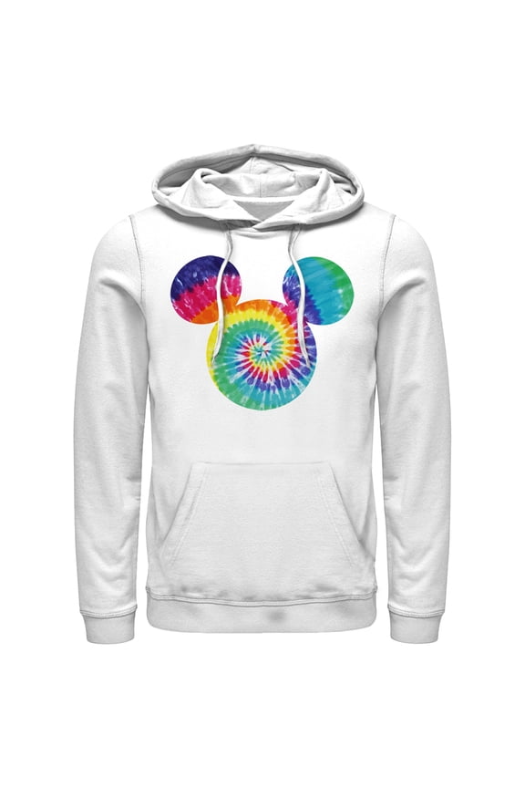 Men's Mickey & Friends Rainbow Tie-Dye Mickey Mouse Logo  Pull Over Hoodie White Large