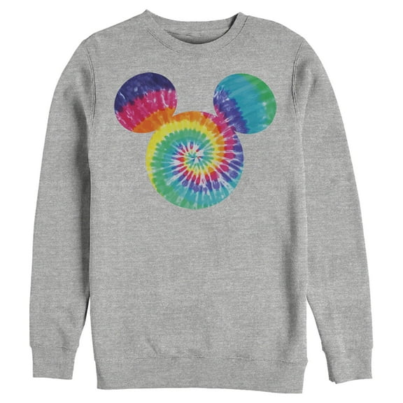Men's Mickey & Friends Rainbow Tie-Dye Mickey Mouse Logo Sweatshirt Athletic Heather Large