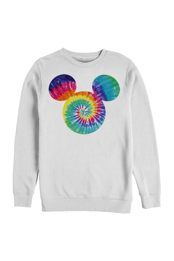 Men's Mickey & Friends Rainbow Tie-Dye Mickey Mouse Logo Sweatshirt White Large