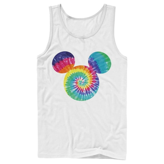 Men's Mickey & Friends Rainbow Tie-Dye Mickey Mouse Logo  Tank Top White Small