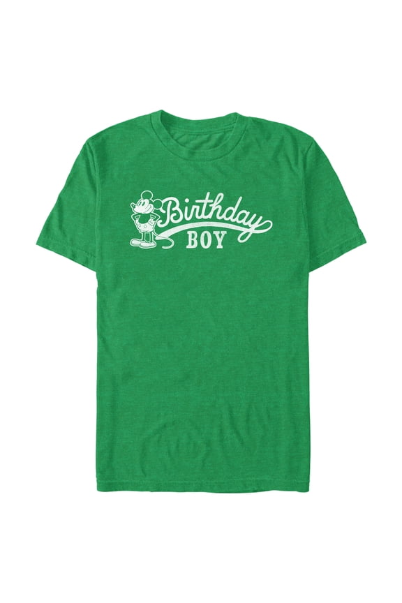 Men's Mickey & Friends Retro Birthday Boy Graphic Tee Kelly Heather Large
