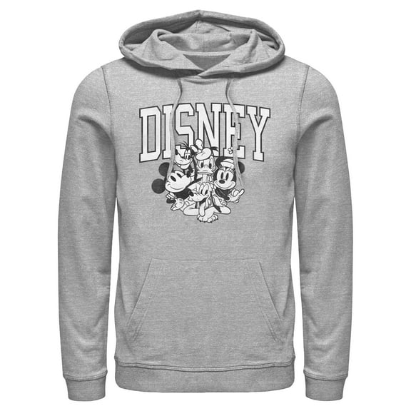 Men's Mickey & Friends Retro Black and White Group  Pull Over Hoodie