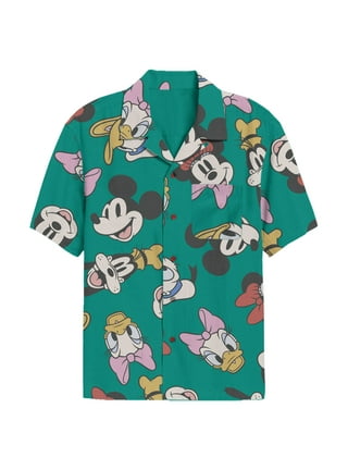 Disney Men's and Big Men's Mickey Mouse Friends Graphic Button Up Shirt  with Short Sleeves, Sizes S-3XL 