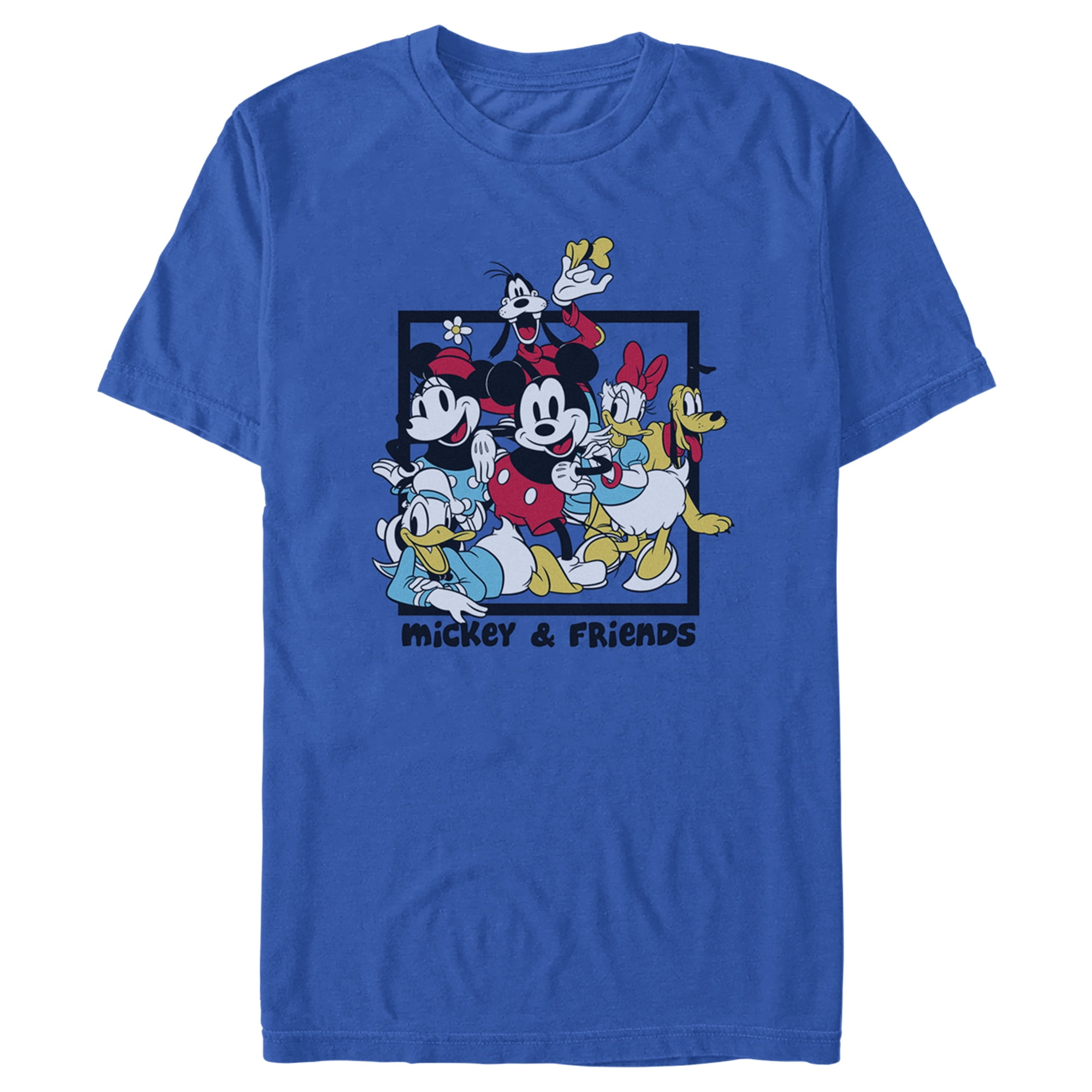 Mens Mickey And Friends Retro Characters Graphic Tee Royal Blue Small